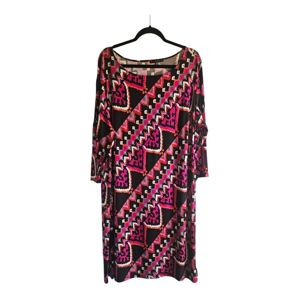 Tiana B. Dress Size 3X Shift Stretch Geometric 3/4 Open Sleeve Pullover
